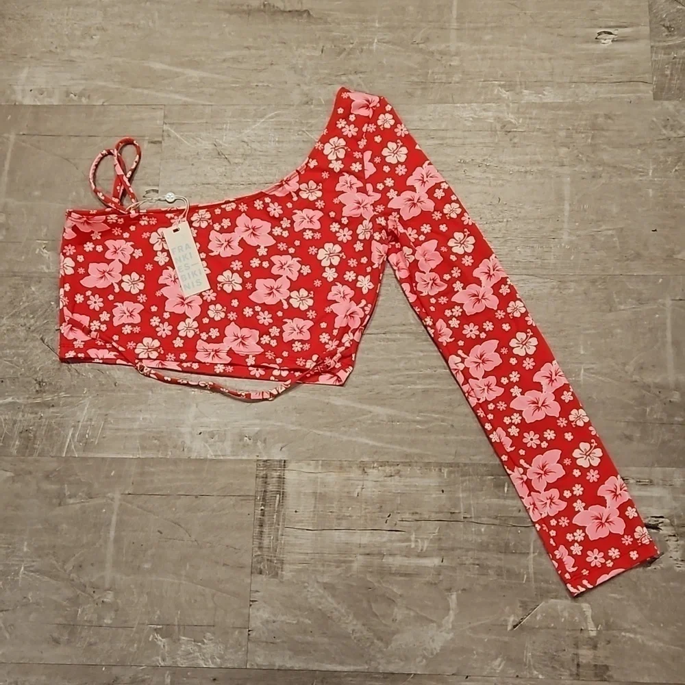 💕FRANKIES BIKINIS Keira Floral One Shoulder Bikini Top  Coconut Girl Large NWT